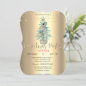 Waterverf Pine Tree, Gold Kerstmis Company Party Kaart (Staand voorkant)