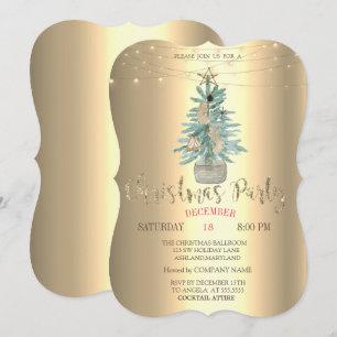 Waterverf Pine Tree, Gold Kerstmis Company Party Kaart