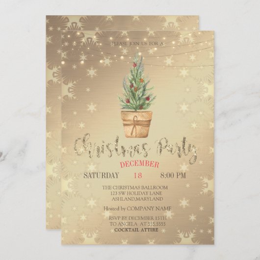 Waterverf Pine Tree (gouden kerstfeest) Kaart (Voorkant / Achterkant)