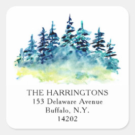 Waterverf Pine Tree-handgeschreven retouradres Vierkante Sticker
