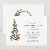 Waterverf Pine Tree Holiday CHRISTMAS EVE Kaart (Voorkant / Achterkant)
