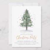 Waterverf Pine Tree Holiday Christmas Party Kaart (Voorkant)
