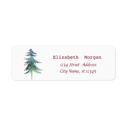 Waterverf Pine Tree kerst Etiket (Voorkant)