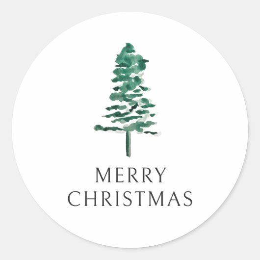 Waterverf Pine Tree kerst Ronde Sticker (Voorkant)