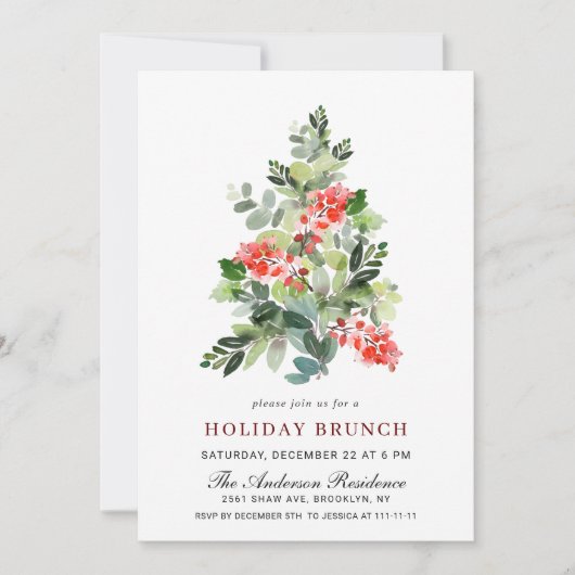 Waterverf Pine Tree-kerstfeestdag Brunch Kaart (Voorkant)