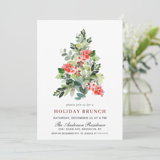 Waterverf Pine Tree-kerstfeestdag Brunch Kaart (Staand voorkant)