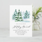 Waterverf Pine Tree-kerstfeestdag Brunch Kaart (Staand voorkant)