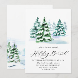 Waterverf Pine Tree-kerstfeestdag Brunch Kaart