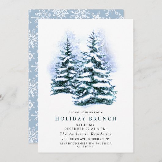 Waterverf Pine Tree-kerstfeestdag Brunch Kaart (Voorkant / Achterkant)