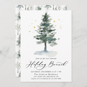 Waterverf Pine Tree-kerstfeestdag Brunch Kaart