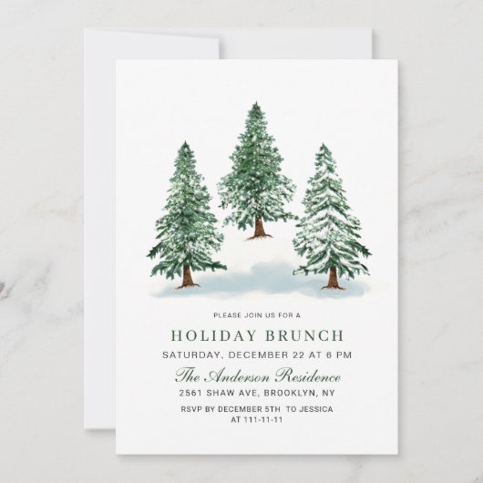 Waterverf Pine Tree-kerstfeestdag Brunch Kaart (Voorkant)