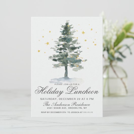 Waterverf Pine Tree-kerstfeestdag Kaart (Staand voorkant)