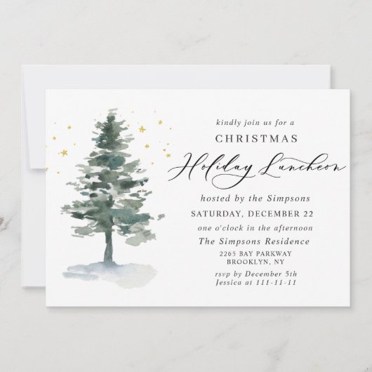 Waterverf Pine Tree-kerstfeestdag Kaart (Voorkant)