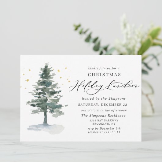 Waterverf Pine Tree-kerstfeestdag Kaart (Staand voorkant)