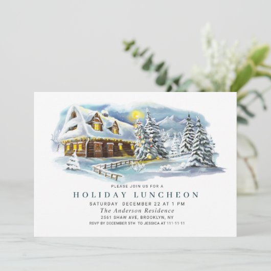 Waterverf Pine Tree-kerstfeestdag LUNCHEON Kaart (Staand voorkant)