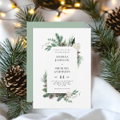 Waterverf Pine Tree Lijst Rustieke Winter Wedding Kaart