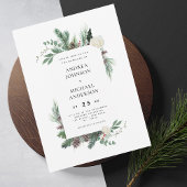 Waterverf Pine Tree Lijst Rustieke Winter Wedding Kaart