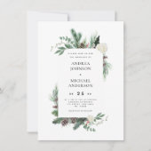 Waterverf Pine Tree Lijst Rustieke Winter Wedding Kaart (Voorkant)
