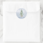 Waterverf Pine Tree Merry Kerstblauw Bokeh Ronde Sticker (Tas)