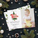 Waterverf Pine Tree Merry Little Birthday Foto Bedankkaart<br><div class="desc">Zeg dank je in stijl met deze trendy verjaardagskaarten. De foto en de tekst van de sjabloon zijn gemakkelijk te personaliseren en je familie en vrienden zullen blij zijn als ze deze geweldige dankbaarheid krijgen.</div>