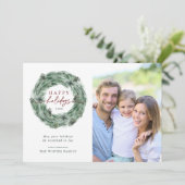 Waterverf Pine Tree met kerstfoto Feestdagenkaart (Staand voorkant)