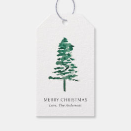Waterverf Pine Tree Modern Christmas Cadeaulabel
