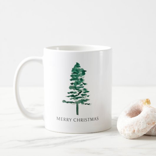 Waterverf Pine Tree Modern Christmas Koffiemok (Met donut)