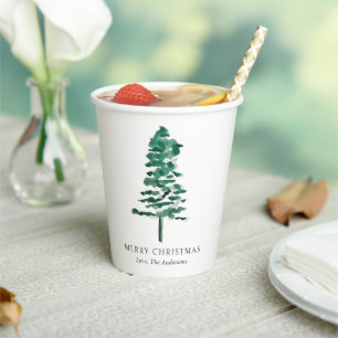 Waterverf Pine Tree Modern Christmas Papieren Bekers