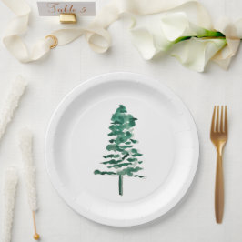 Waterverf Pine Tree Modern Christmas Papieren Bordje