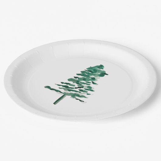 Waterverf Pine Tree Modern Christmas Papieren Bordje (Gekanteld)
