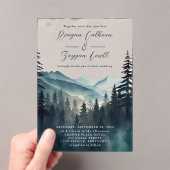 Waterverf Pine Tree Mountain Calligraphy Wedding Acryl Uitnodigingen (Insitu (Draagbaar))