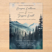 Waterverf Pine Tree Mountain Calligraphy Wedding Acryl Uitnodigingen (Voorkant)