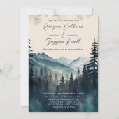 Waterverf Pine Tree Mountain Calligraphy Wedding Kaart (Voorkant)