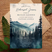 Waterverf Pine Tree Mountain Rehearsal Dinner Kaart