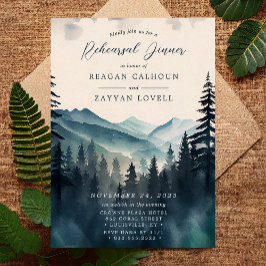 Waterverf Pine Tree Mountain Rehearsal Dinner Kaart