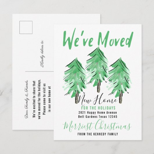 Waterverf Pine Tree Nieuw startpunt voor de Feestd Aankondigingskaart (Voorkant / Achterkant)