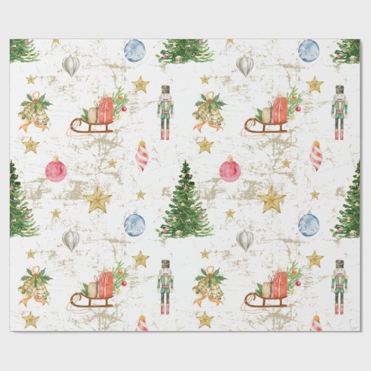  Waterverf Pine Tree Notenkraker Kerst Cadeaupapier (Vlak)