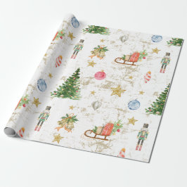  Waterverf Pine Tree Notenkraker Kerst Cadeaupapier