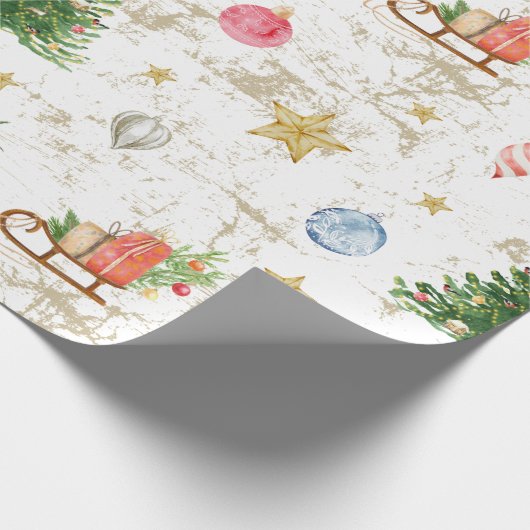 Waterverf Pine Tree Notenkraker Kerst Cadeaupapier (Hoek)