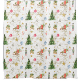  Waterverf Pine Tree Notenkraker Kerst Douchegordijn