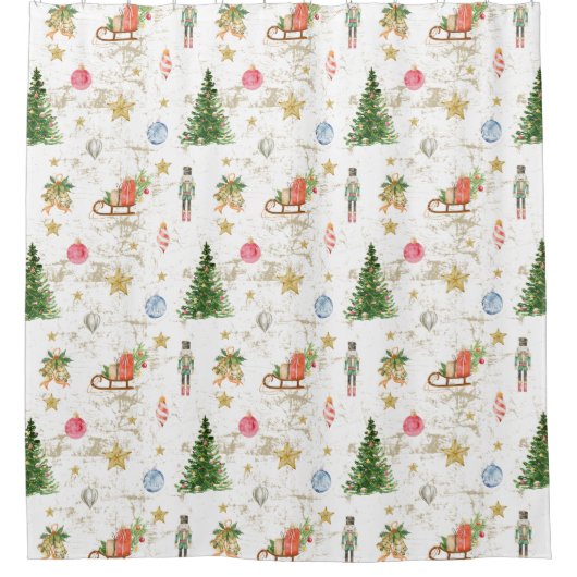  Waterverf Pine Tree Notenkraker Kerst Douchegordijn (Voorkant)