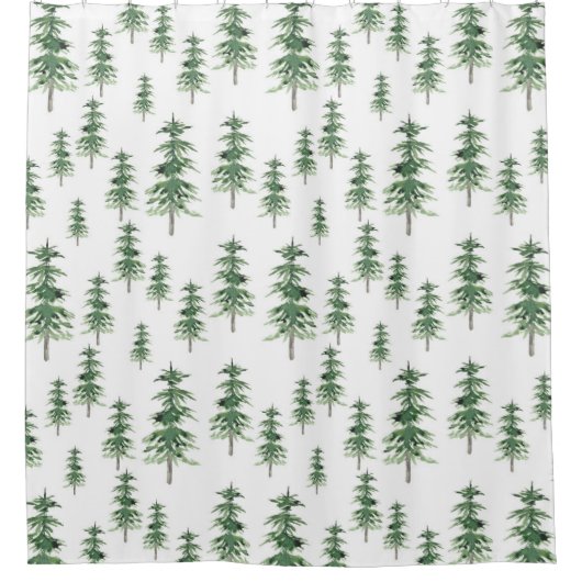 Waterverf Pine Tree Patroon Douchegordijn (Voorkant)