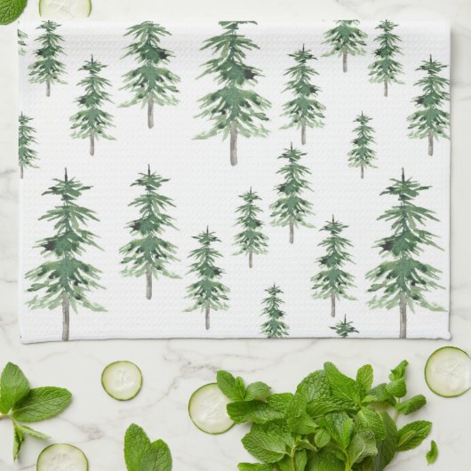 Waterverf Pine Tree Patroon Theedoek (Gevouwen)