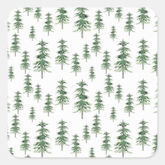 Waterverf Pine Tree Patroon Vierkante Sticker (Voorkant)