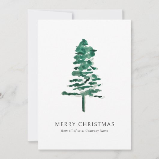 Waterverf Pine Tree Photo Business Christmas Feestdagenkaart (Voorkant)