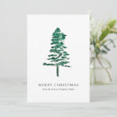 Waterverf Pine Tree Photo Business Christmas Feestdagenkaart (Staand voorkant)