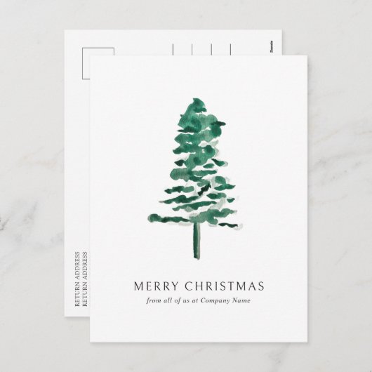 Waterverf Pine Tree Photo Business Christmas Feestdagenkaart (Voorkant / Achterkant)
