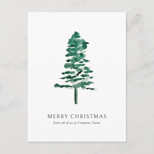 Waterverf Pine Tree Photo Business Christmas Feestdagenkaart (Voorkant)