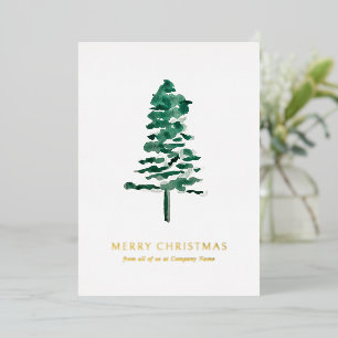 Waterverf Pine Tree Photo Business Christmas Folie Feestdagenkaart