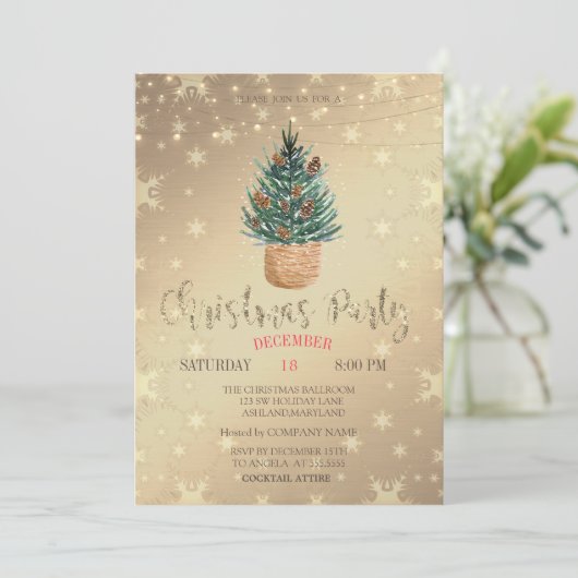Waterverf Pine Tree, Pine Cones kerstparty Kaart (Staand voorkant)